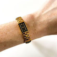 Load image into Gallery viewer, Very Rare 1990s Gold-Plated Lassale (Seiko) Quartz Watch with Black Diamond-Set Dial