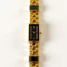 Load image into Gallery viewer, Very Rare 1990s Gold-Plated Lassale (Seiko) Quartz Watch with Black Diamond-Set Dial