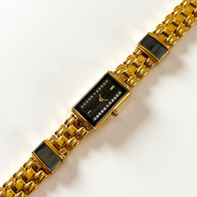 Load image into Gallery viewer, Very Rare 1990s Gold-Plated Lassale (Seiko) Quartz Watch with Black Diamond-Set Dial