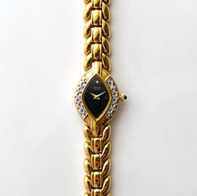 Load image into Gallery viewer, Rare Vintage 1993 Gold-Plated Ladies' Seiko Quartz Watch With Diamond Bezel