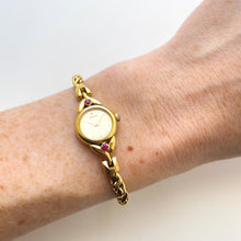 Load image into Gallery viewer, Very Rare 1990 Gold-Plated Seiko Jewellery Quartz Watch with Tiny Dial, Thin Twisted Bracelet and Two Rubies