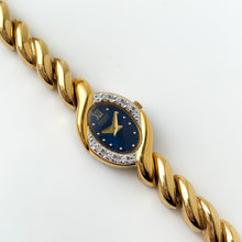 Load image into Gallery viewer, Rare Vintage 1990s Gold-Plated Ladies' Seiko Quartz Watch With Blue Dial and Diamond Bezel