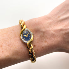 Load image into Gallery viewer, Rare Vintage 1990s Gold-Plated Ladies' Seiko Quartz Watch With Blue Dial and Diamond Bezel