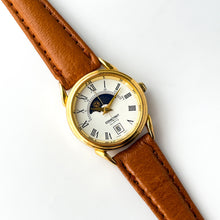 Load image into Gallery viewer, Vintage Constant Sun & Moon Phase Quartz Watch with Light Brown Leather Strap