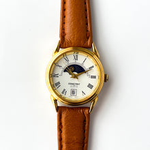 Load image into Gallery viewer, Vintage Constant Sun & Moon Phase Quartz Watch with Light Brown Leather Strap