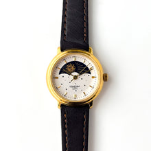 Load image into Gallery viewer, Vintage Constant Sun & Moon Phase Quartz Watch with Dark Brown Leather Strap