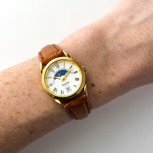 Load image into Gallery viewer, Vintage Constant Sun & Moon Phase Quartz Watch with Light Brown Leather Strap