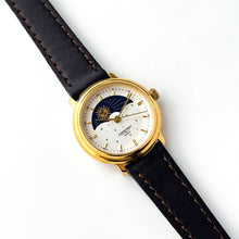 Load image into Gallery viewer, Vintage Constant Sun & Moon Phase Quartz Watch with Dark Brown Leather Strap