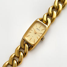 Load image into Gallery viewer, 1970 Vintage Gold-Tone Seiko Mechanical Watch with Curb Chain Bracelet and Rectangular Dial