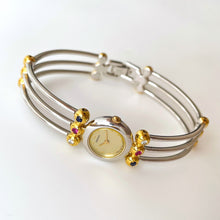 Load image into Gallery viewer, Very Rare 1990s Two-Tone Seiko Articulated Bangle Quartz Watch with Three Coloured Gemstones