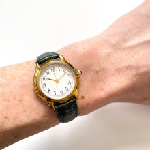 Load image into Gallery viewer, Vintage Yves Saint Laurent Gold-Plated Ladies' Quartz Watch with Dark Green Leather Strap