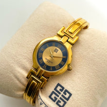 Load image into Gallery viewer, Vintage 1990s Gold-Plated Ladies' Givenchy Bangle Quartz Watch with Blue and Gold Dial