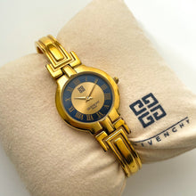 Load image into Gallery viewer, Vintage 1990s Gold-Plated Ladies' Givenchy Bangle Quartz Watch with Blue and Gold Dial