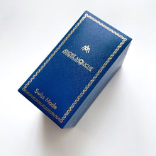 Load image into Gallery viewer, Vintage André Mouche Quartz Watch with Navy Enamel Floral Design, Concealead Dial and Silver-Tone Bangle Bracelet