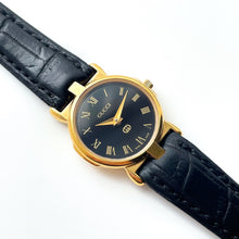 Load image into Gallery viewer, 90s Gold-Plated Ladies' Gucci Quartz Watch with Black Leather Strap - Boxed