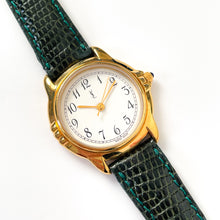 Load image into Gallery viewer, Vintage Yves Saint Laurent Gold-Plated Ladies' Quartz Watch with Dark Green Leather Strap
