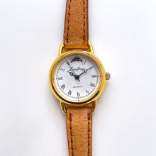 Load image into Gallery viewer, Vintage Ladies' Louifrey Moon Phase Quartz Watch with Light Brown Leather Strap