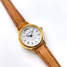 Load image into Gallery viewer, Vintage Ladies' Louifrey Moon Phase Quartz Watch with Light Brown Leather Strap