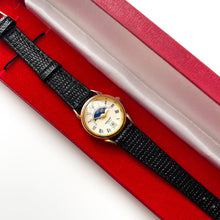 Load image into Gallery viewer, Vintage Constant Sun & Moon Phase Quartz Watch with Black Leather Strap
