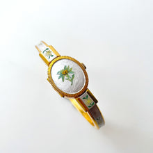 Load image into Gallery viewer, Vintage André Mouche Quartz Watch with Enamel Floral Design, Concealead Dial and Gold-Plated Bangle Bracelet