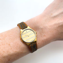 Load image into Gallery viewer, Vintage Yves Saint Laurent Gold-Plated Ladies' Quartz Watch with Textured Green Leather Strap