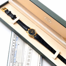 Load image into Gallery viewer, 90s Gold-Plated Ladies' Gucci Quartz Watch with Black Leather Strap - Boxed
