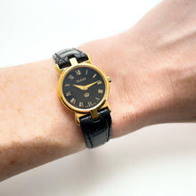 Load image into Gallery viewer, 90s Gold-Plated Ladies' Gucci Quartz Watch with Black Leather Strap - Boxed