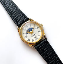 Load image into Gallery viewer, Vintage Constant Sun & Moon Phase Quartz Watch with Black Leather Strap