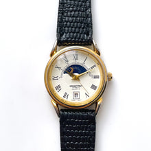 Load image into Gallery viewer, Vintage Constant Sun & Moon Phase Quartz Watch with Black Leather Strap