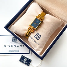 Load image into Gallery viewer, Vintage 1990s Gold-Plated Ladies' Givenchy Bangle Watch with Blue Dial and Quartz Movement