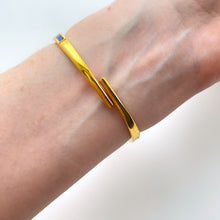 Load image into Gallery viewer, Vintage André Mouche Crystal-Set Quartz Watch with Green and Navy Enamel Floral Design, Concealead Dial and Gold-Plated Bangle Bracelet