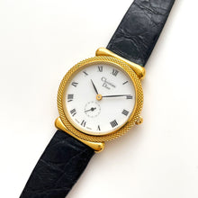 Load image into Gallery viewer, Vintage Christian Dior Gold-Plated Ladies' Quartz Watch with Black Leather Strap
