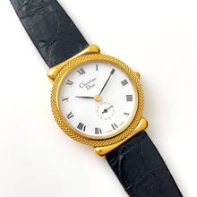 Load image into Gallery viewer, Vintage Christian Dior Gold-Plated Ladies' Quartz Watch with Black Leather Strap
