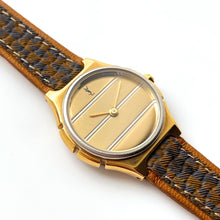 Load image into Gallery viewer, Vintage Yves Saint Laurent Gold-Plated Ladies' Quartz Watch with Textured Green Leather Strap