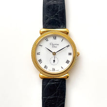 Load image into Gallery viewer, Vintage Christian Dior Gold-Plated Ladies' Quartz Watch with Black Leather Strap