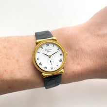 Load image into Gallery viewer, Vintage Christian Dior Gold-Plated Ladies' Quartz Watch with Black Leather Strap