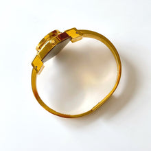 Load image into Gallery viewer, Vintage André Mouche Quartz Watch with Black and Purple Enamel Floral Design, Concealead Dial and Gold-Plated Bangle Bracelet