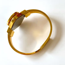 Load image into Gallery viewer, Vintage André Mouche Quartz Watch with Enamel Floral Design, Concealead Dial and Gold-Plated Bangle Bracelet