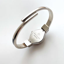 Load image into Gallery viewer, Vintage André Mouche Quartz Watch with Navy Enamel Floral Design, Concealed Dial and Silver-Tone Bangle Bracelet