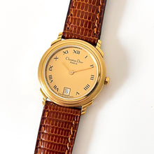 Load image into Gallery viewer, Vintage Christian Dior Gold-Plated Ladies' Quartz Watch with Brown Leather Strap - Boxed