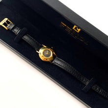 Load image into Gallery viewer, Ladies' Vintage 90s Gold-Plated Fendi Quartz Watch with Black Dial and Leather Strap - Boxed