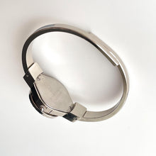 Load image into Gallery viewer, Vintage André Mouche Quartz Watch with Light Blue Enamel Floral Design, Concealed Dial and Silver-Tone Bangle Bracelet