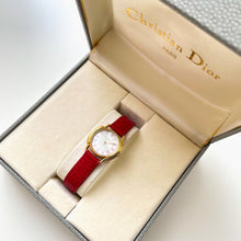 Load image into Gallery viewer, Vintage Christian Dior Gold-Plated Ladies' Quartz Watch with Red Leather Strap and Mother of Pearl Dial - Boxed