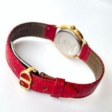 Load image into Gallery viewer, Vintage Christian Dior Gold-Plated Ladies' Quartz Watch with Red Leather Strap and Mother of Pearl Dial - Boxed