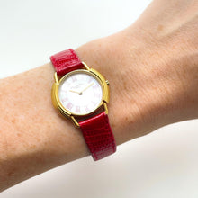 Load image into Gallery viewer, Vintage Christian Dior Gold-Plated Ladies' Quartz Watch with Red Leather Strap and Mother of Pearl Dial - Boxed