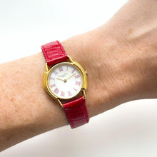 Load image into Gallery viewer, Vintage Christian Dior Gold-Plated Ladies' Quartz Watch with Red Leather Strap and Mother of Pearl Dial - Boxed