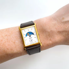 Load image into Gallery viewer, Vintage Unisex Gruen Sun & Moon Quartz Watch with Rectangular Dial