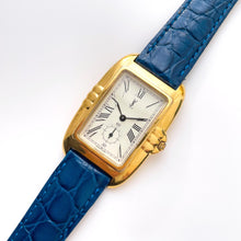 Load image into Gallery viewer, Vintage 90s Gold-Plated Yves Saint Laurent Unisex Tank-Style Quartz Watch with Blue Leather Strap