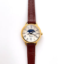 Load image into Gallery viewer, Ladies' 90s Sun & Moon Equinox Quartz Watch with Brown Leather Strap