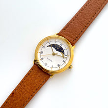 Load image into Gallery viewer, Vintage Unisex Gold-Tone Berkeley Moon Phase Quartz Watch With Brown Leather Strap